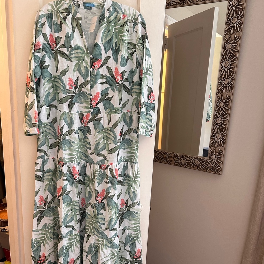 Green and pink floral dress